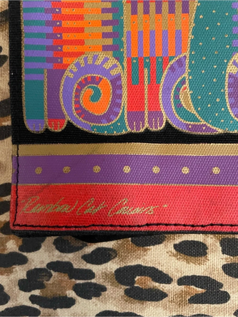 Laurel Burch Multicolor Cat Pouch - Purple, Teal, Orange, Red, Gold 8”x 6.5”